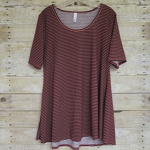 EUC LuLaRoe Perfect T Large - Pink & Black Stripes - Picture 1 of 6